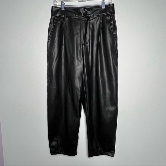 Calliope Black Faux Leather Stylish Everyday Contemporary Trendy Barrel Pants M - Picture 1 of 14